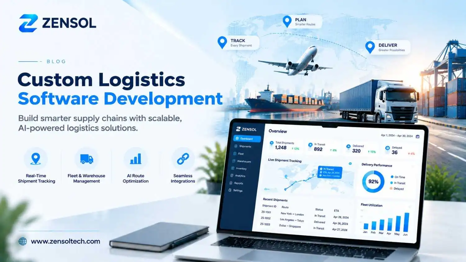 Custom Logistics Software Development banner by Zensol Global Technologies