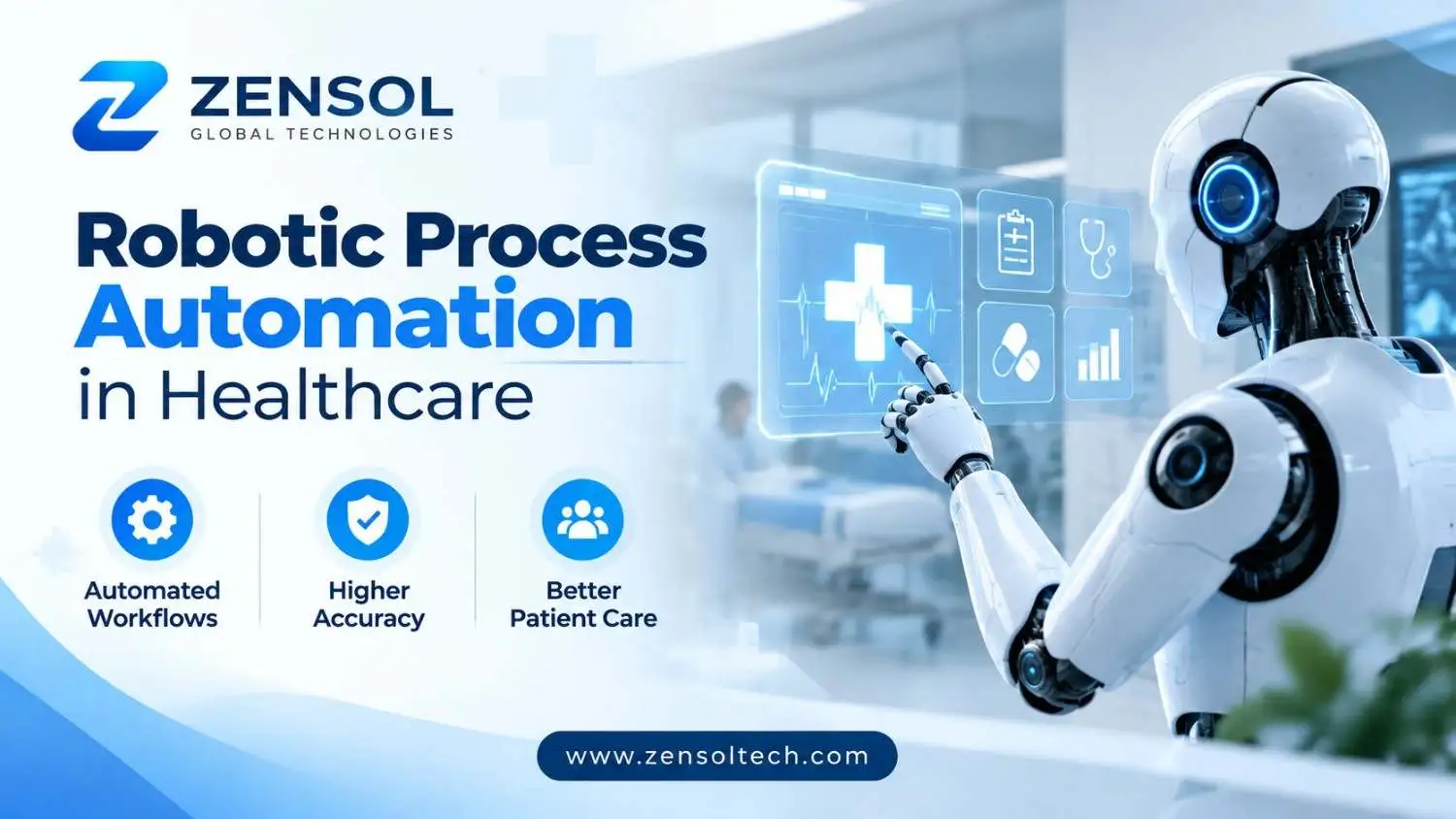 Robotic Process Automation in Healthcare banner by Zensol Global Technologies