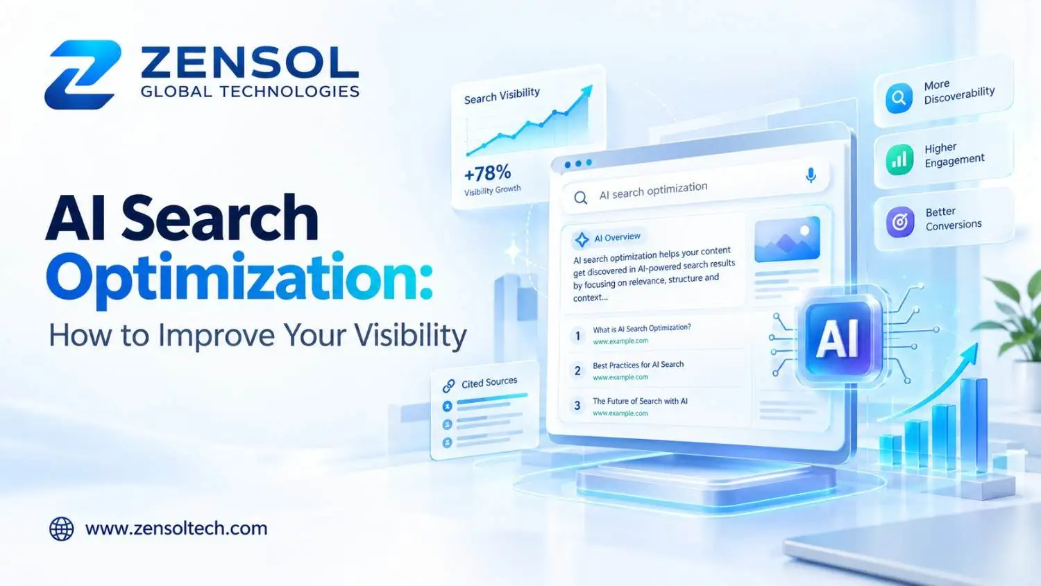 AI Search Optimization strategies for better AI search visibility by Zensol Global Technologies.