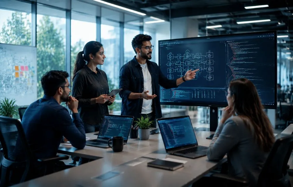 Software development team collaborating on digital solutions at ZENSOL Technologies