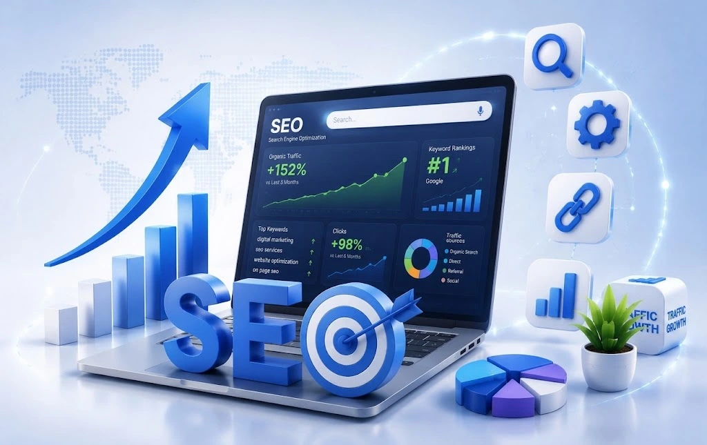 SEO services improving website rankings, visibility, and organic traffic growth